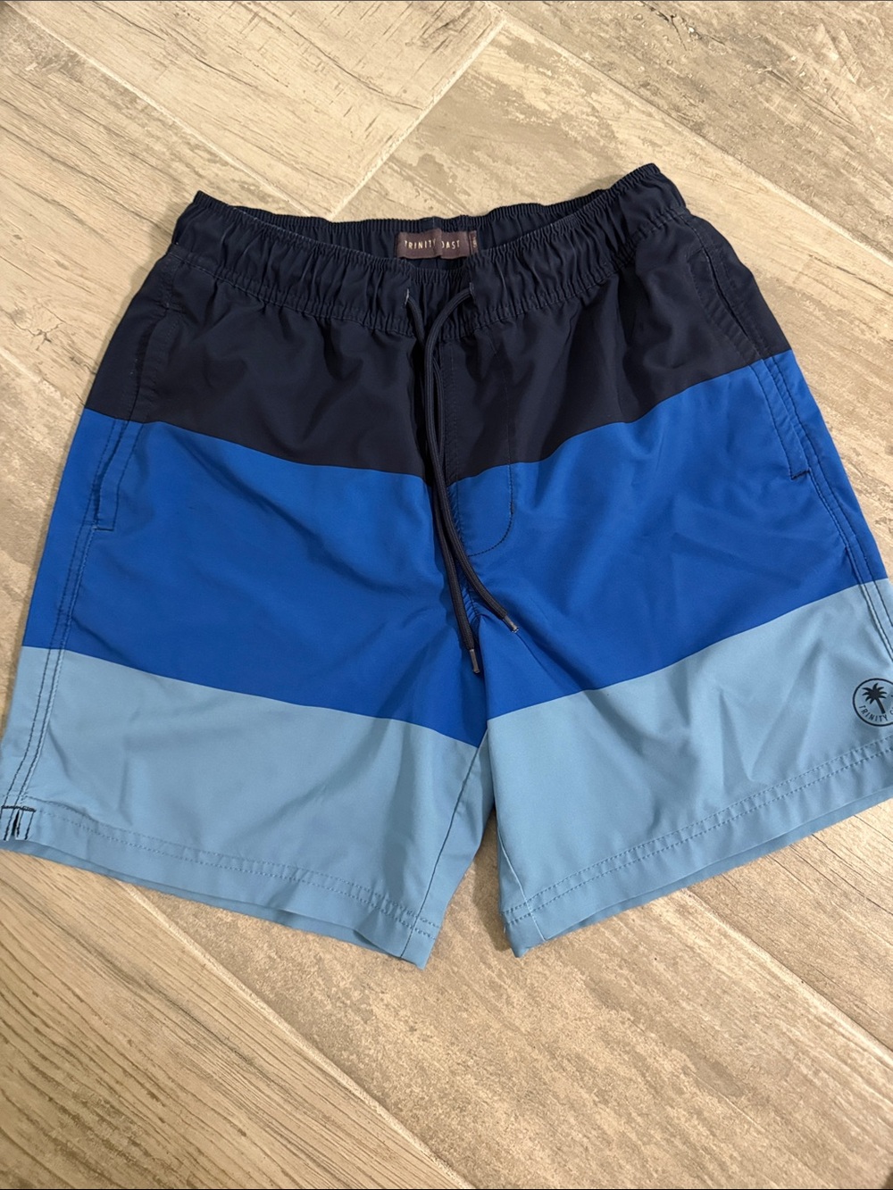 Men's Three-Tone Blue Swim Trunks with Elastic Waist